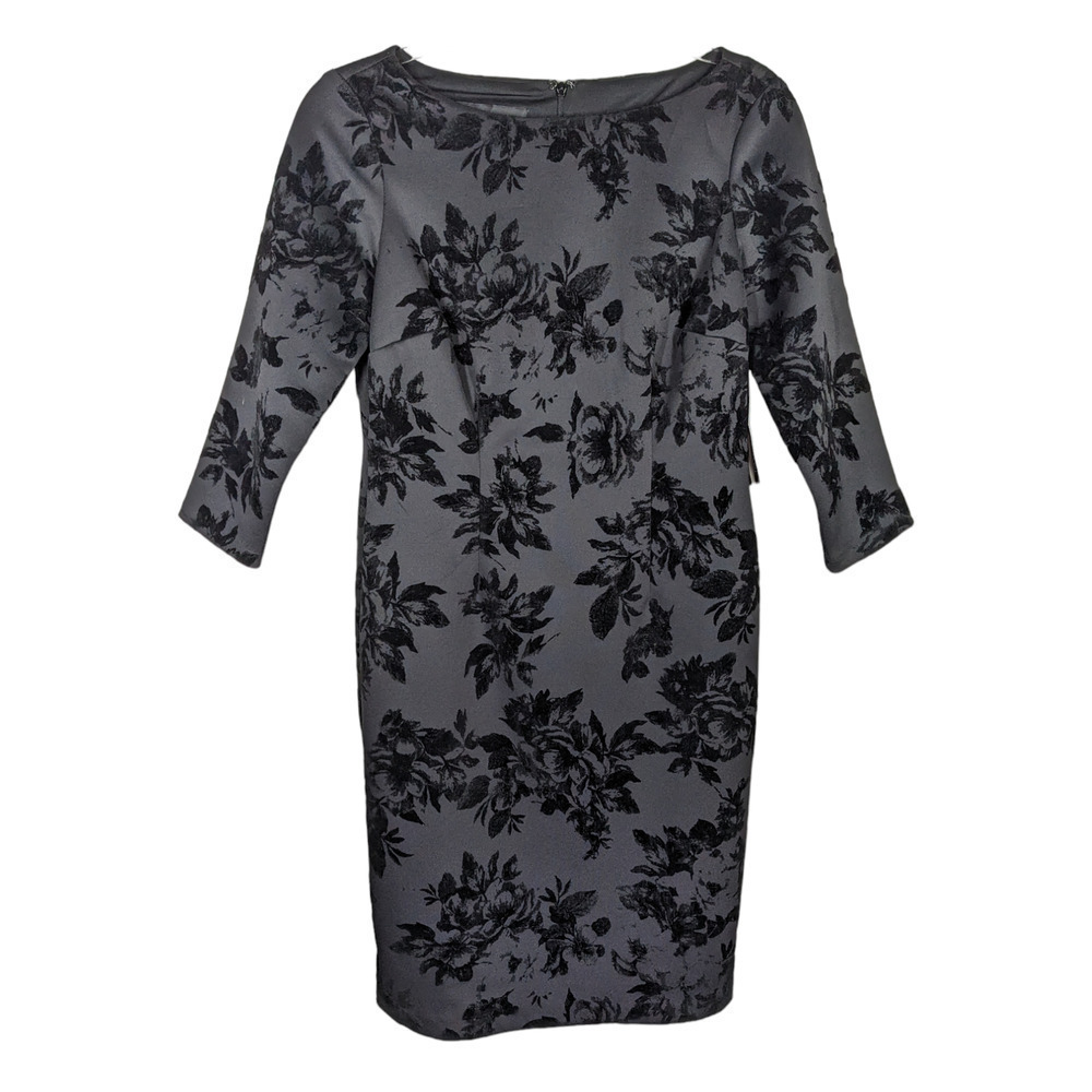 Black Label by Evan Picone 4 Dress Black Floral Velvet Detail NWT